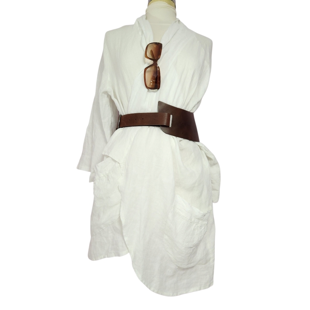 Elegant White Open-Front MARINA GIGLI  Linen Cardigan